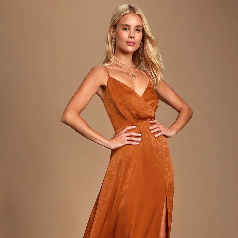 Constantine Rust Orange Satin Maxi Dress Lulus - Medium